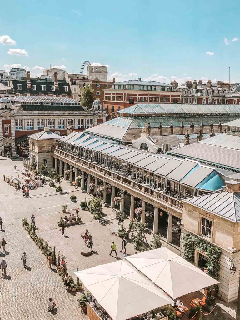 An Aerial View of Covent Garden Taken from above in the Royal Opera house Piazza Terrace bar