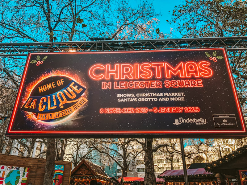 Leicester Square Christmas market sign