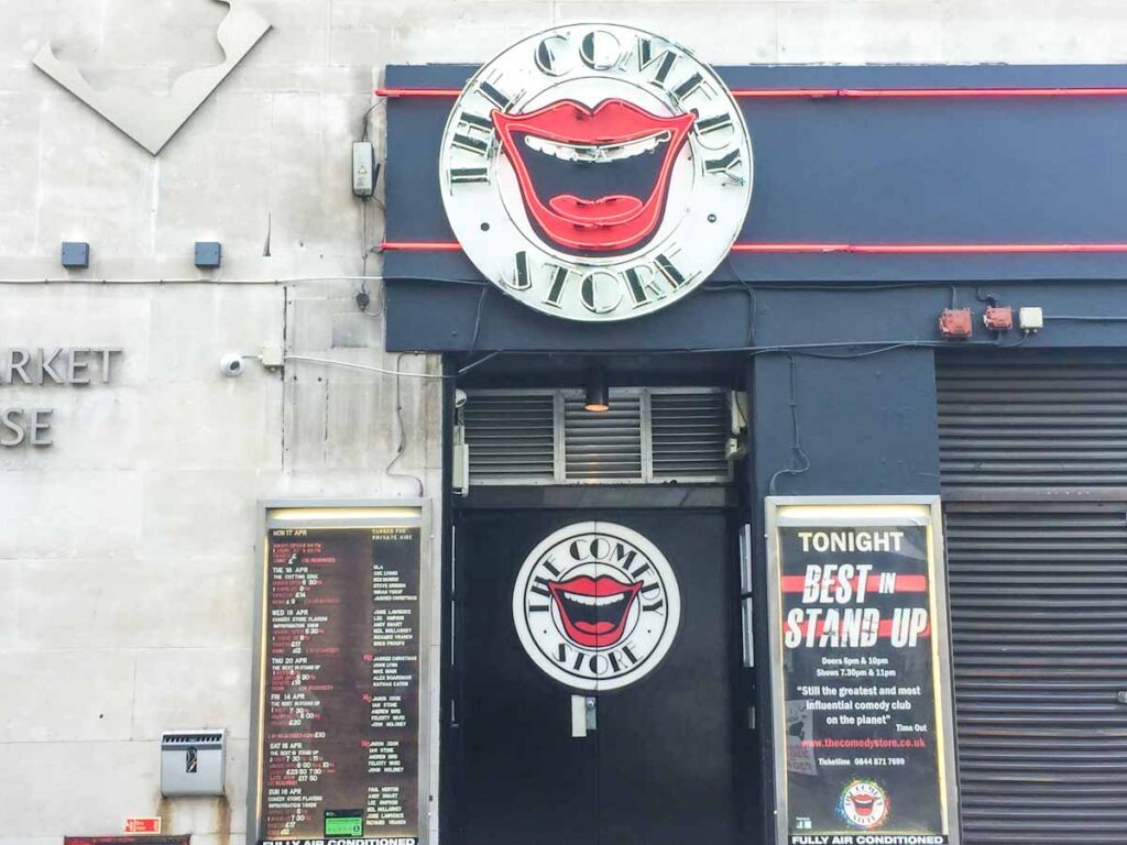 The front door sign of the Comedy store Leicester square