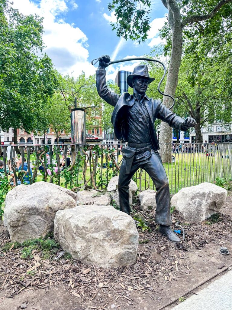 The Harrison Ford Indian Jones statue in Leicester Square London