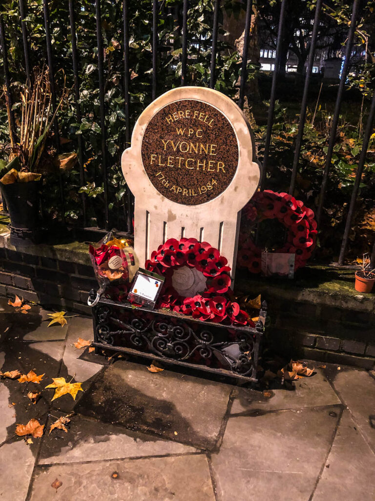 St James Square WPC Yvonne Fletcher Memorial In Piccadilly with poppy Wreaths