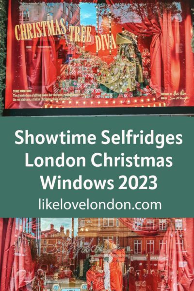 London christmas windows 2023 pin image with window decorations on
