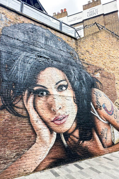 Amy Winehouse Street art in Camden Behind the Hawley arms